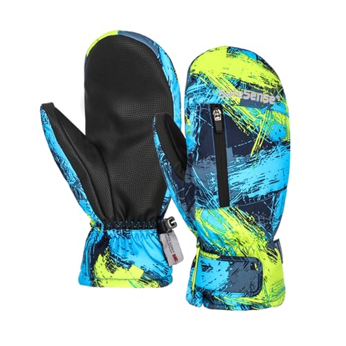Safesense Skihandschuhe Fäustlinge Damen Herren sehr warm, Fausthandschuhe Snowboardhandschuhe Winter wasserdicht Artistic Splash L