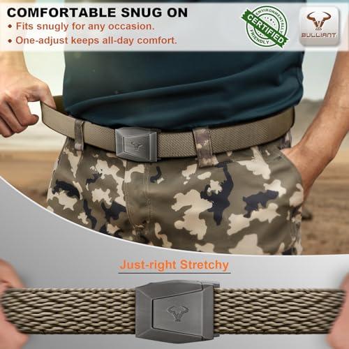 Image of BULLIANT 2-Pack Men Stretch Tactical Web Belt-Trimmable 1.5 inch-Adjustable Fit | Smooth Sliding | Adjustable for Precise Fit | Tailored Size | Rugged Nylon for Heavy Duty, hiking, Hunting