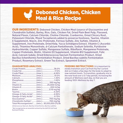 Wellness Complete Health Adult Dry Cat Food for Indoor and Outdoor Cats, Wholesome Grains, Natural, Chicken & Chicken Meal (5 Pound Bag) - Image 7