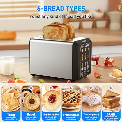 Secura Brands Touch Screen Smart Automatic Toaster 2 Slice, No Lever Stainless Steel Wide Slot with Digital Timer, +10s Extend, Custom Memory Settings for Home, RV by Secura Brands - Used condition - Image 5