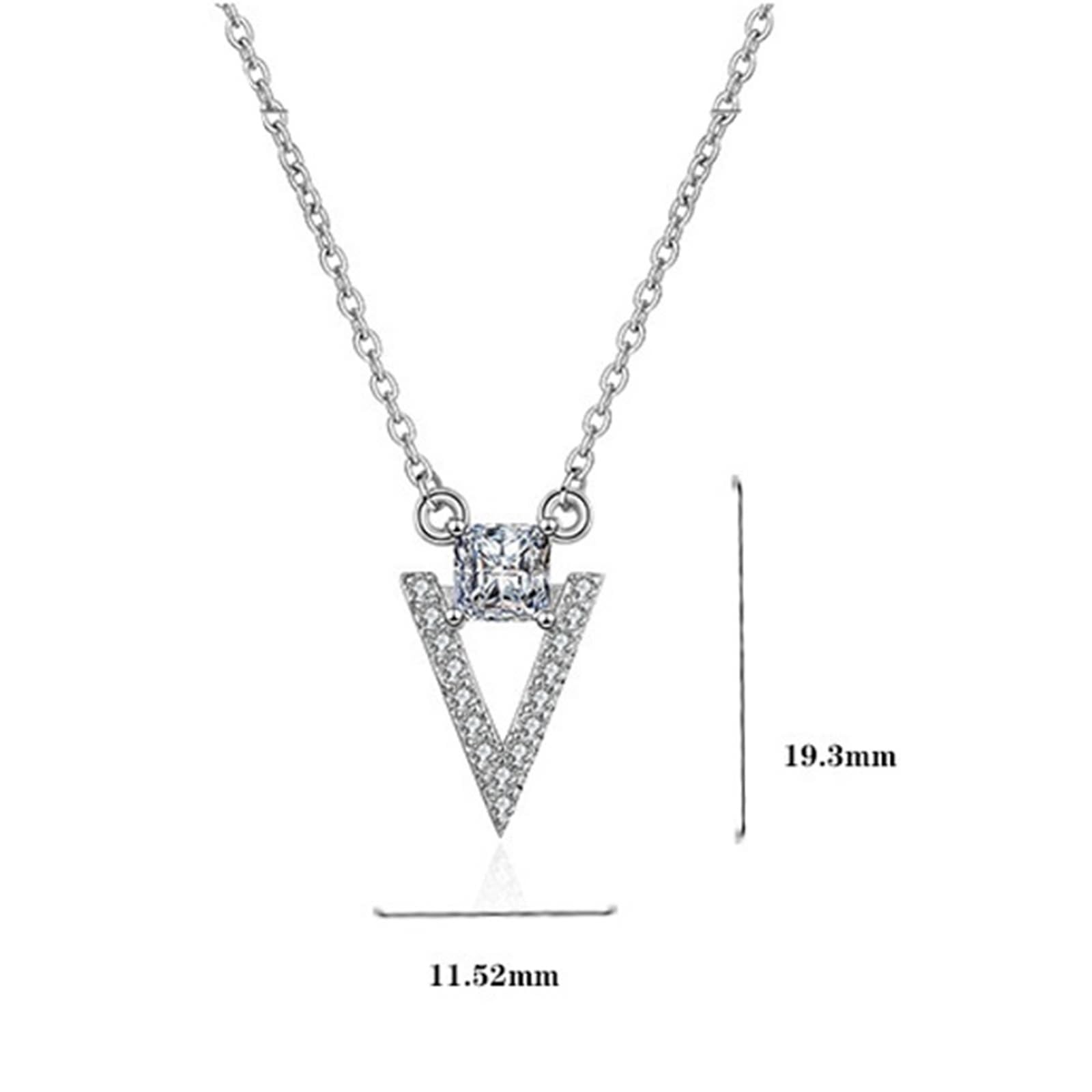 Collana 9kt/14kt/18kt Oro Bianco, Collana Ciondolo Donna Triangolo con Diamante Sintetico, Catena Regolabile 40+5 cm