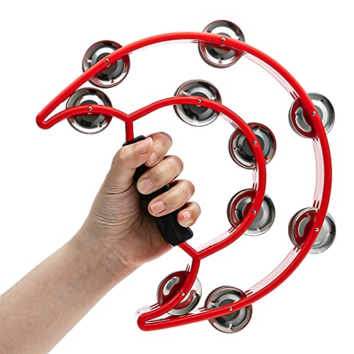 Musfunny Half Moon Tambourines for Adults: Hand Tambourine Cutaway with Double Row Jingles Bell - Image 2