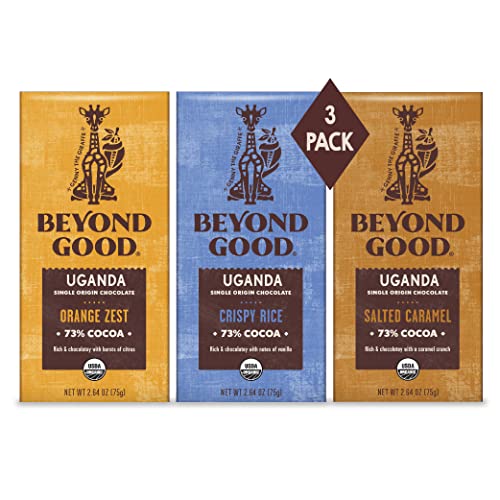 Beyond Good Chocolate Bars | Variety 3 Pack Uganda Chocolate | Gift Box Included | Organic, Direct Trade, Vegan, Kosher, Non-Gmo | Single Origin Uganda Dark Chocolate #TOP20