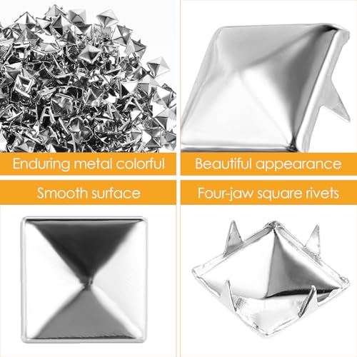 cobee 500 stuks 10 mm studs voor kleding, vierkante zilveren piramide studs en spikes, metalen spikes, punk spikes voor kleding, tas, lederen schoenen, punk, rock, sieraden, ambacht - Afbeelding 5