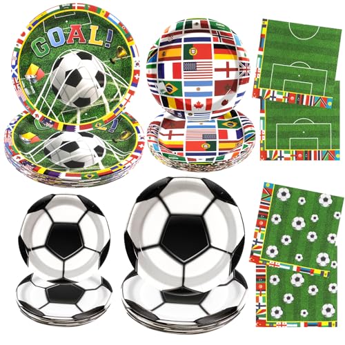 Osonm 180pcs Soccer Plates and Napkins Party Supplies,Serves 60