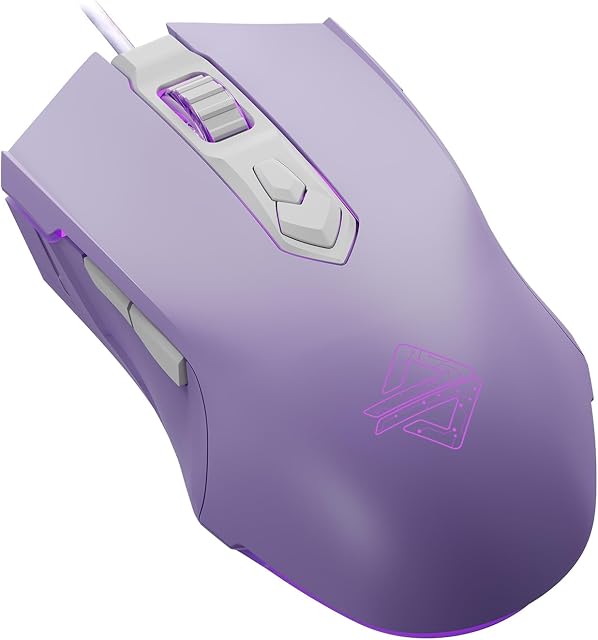 Lomiluskr AJ52 RGB Wired Gaming Mouse, 7 Programmable Buttons, Computer Mice with RGB LED Backlit, 200-4800 DPI Adjustable,for Windows/Mac OS/Linux (Purple)