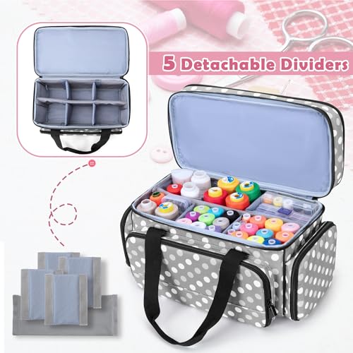LUXJA Large 2 Layers Sewing Organizer Bag with 5 Detachable Dividers, Sewing Storage Bag for Sewing Supplies, Polka Dots by LUXJA - Image 3