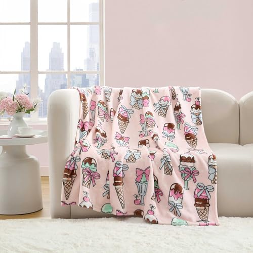 Image of Betsey Johnson - Blanket, Buttery-Soft Throw Blanket for Couch or Bed, Boldly Plush & Oversized Bedding (Coquette Ice Cream Pink, 50 inch x 70 inch)