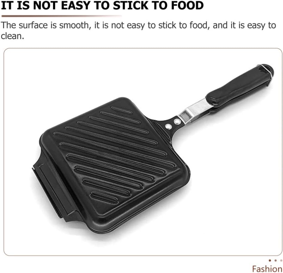 BESTonZON Sandwich Maker Non Stick Sandwich Toaster Frying Pan Cast Iron Pie Maker Double Sided Panini Press Cooker with Handle for Home Kitchen Black