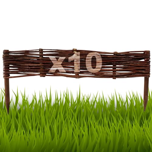Floranica Bordures de Parterre en Saule Lot de 10 pièce 10 cm x 60 cm Clôture en Bois de Osier pour Bordure Plate-Bande Palissade Bordures de Fleurs Décoratives Panneau en Saule