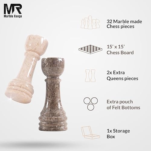 Miniatura 4 de Juego de ajedrez de mármol para adultos de 15 pulgadas, hecho a mano, Oceanic & Verona, juego de mesa con 32 piezas de ajedrez, 2 reinas adicionales
