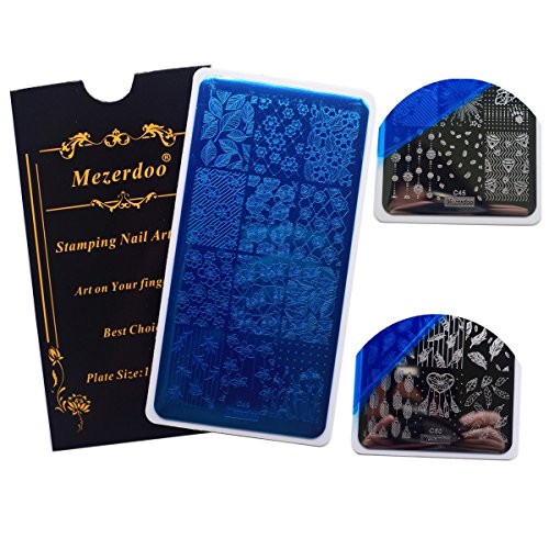 7Pcs Valentine's Day Nail Art Templates Stamping Plate Set Lace Flowers Feather Love Design Nail Art Plate Line Geometric Printing Stencil Tools #TOP3