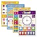 Lachilly Time, Shapes, Numbers and Fractions, Math Keywords Educational Posters for Kindergarten Nursery Home-school, Classroom Decorations, Kindergarten Materials, 4Pcs for Distance Learning