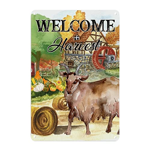 Plaque métal mouton de ferme vintage et décoration d'automne pour porche 45x30 cm