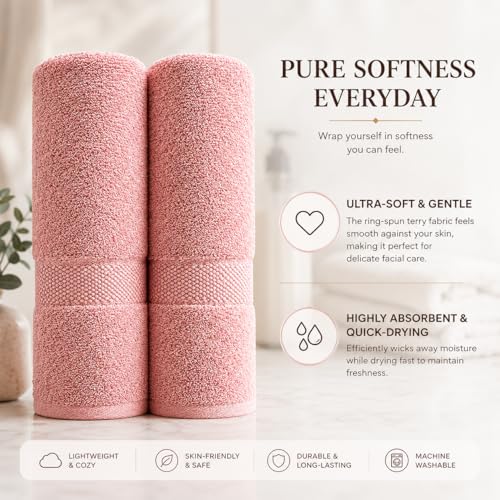 Image of Sulfar 100% Combed Cotton, Quick Drying Highly Absorbent Thick Bathroom Towels, Luxury Bath Towel Set (Pack of 2, 70 X 140 cm) - 600 GSM (Basic Pink)