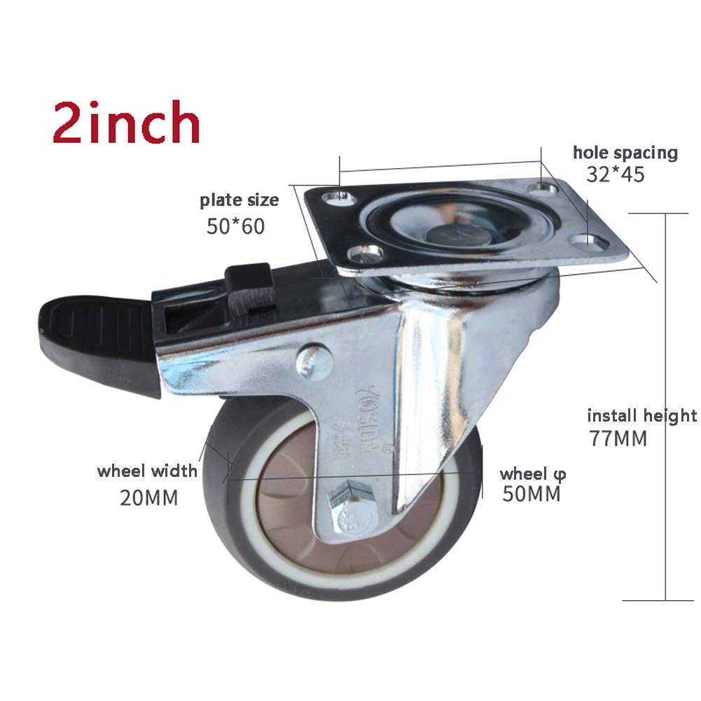 Ruote girevoli per mobili, 4 Pezzi, 25 mm, 1 Pollice, 1,25'', 1,5'', 50 mm, 2 Pollici, Piccole Ruote con Piastra Girevole, 100 kg-150 kg, silenziose, in Gomma, con Freno, per Carrello, Tavolo, Sedia,