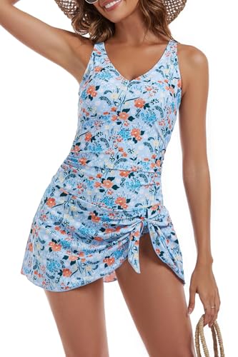 Image of Aidonger One Piece Swim Dress Swimsuits for Women Tummy Control Swimdress Skirt Bathing Suit