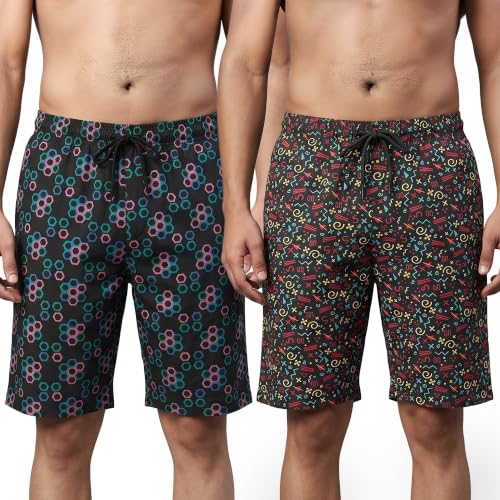 Image of Amul Comfy Men's Cotton Rich Printed Bermuda-Pack of 2- Assorted
