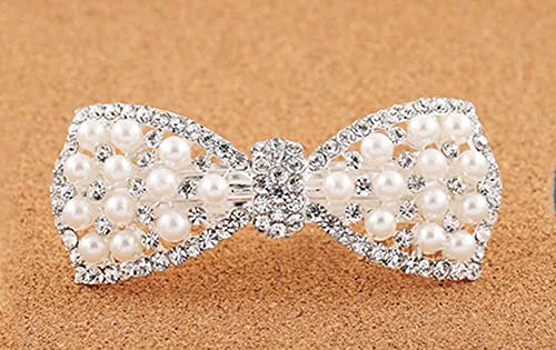 Beespring Silver Korean Style Crystal Rhinestone Hair Barrettes Butterfly Pearls Hair Clips Pins For Women Girls (1Pcs) #TOP2