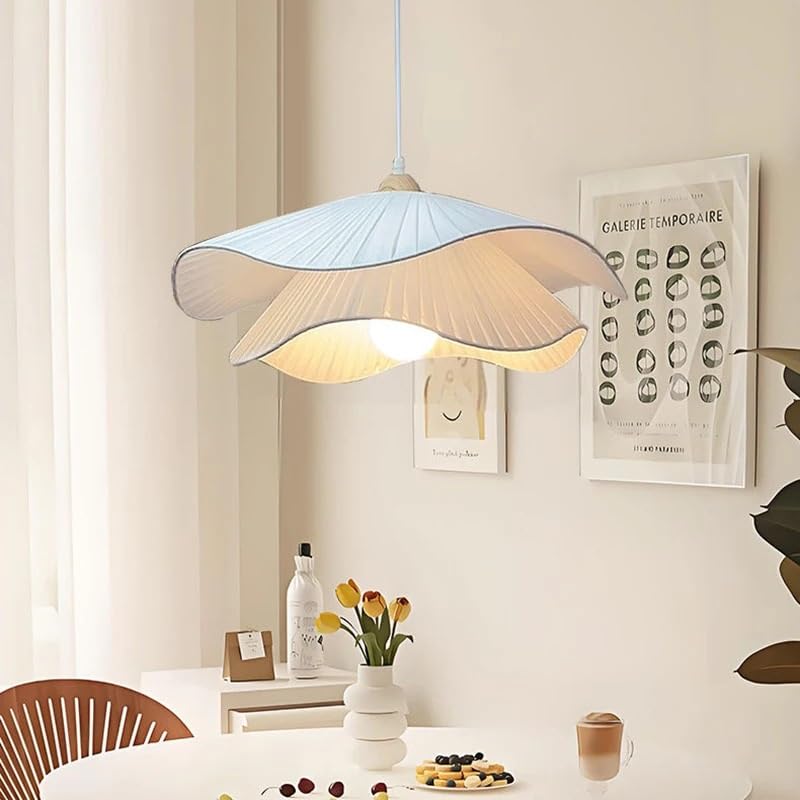 Lampe à suspension en tissu blanc 60cm avec base en bois clair pour table à manger
