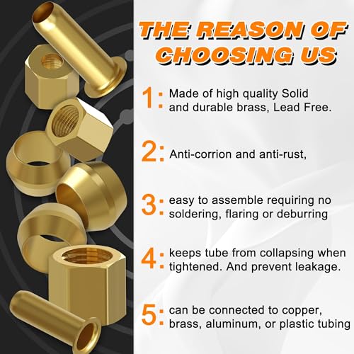 Hasaomoi H-RP-7001-03-T8-140 140Pcs Compression Fittings Assortment Kit - 1/4 Inch Of Brass Compression Sleeve Ferrule, Insert And Nuts,Used To Connect Lines thumb #4