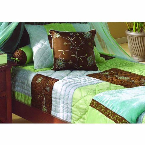 Botanika Brown, Blue and Lime Twin Quilt