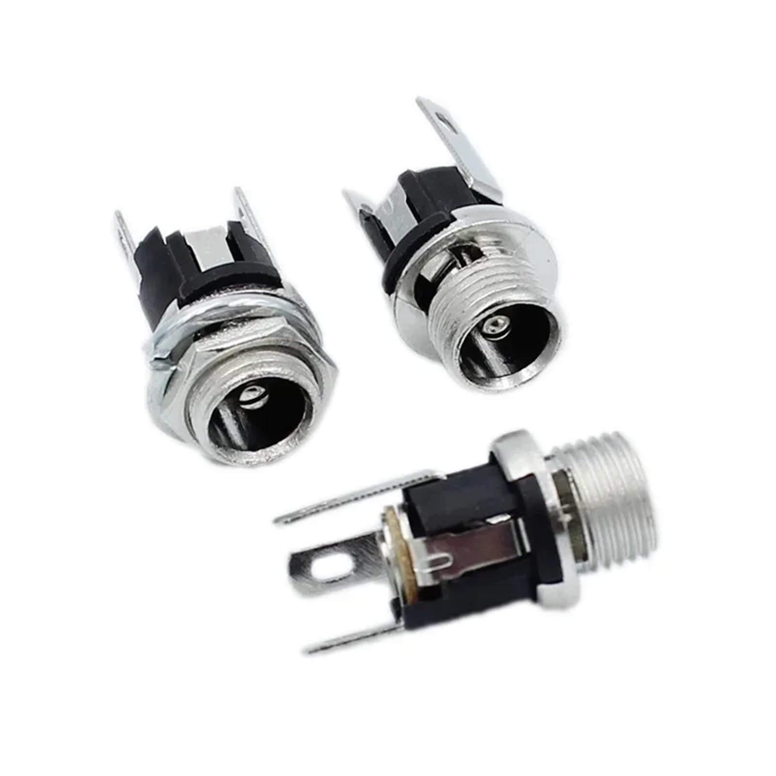 Jack di alimentazione CC, 50 pezzi, presa jack femmina per montaggio a pannello, connettore a 3 pin, 5,5 x 2,1 mm, 5,5 x 2,5 mm, per audio auto, laptop, lettori MP3 (2.1 con tappo)