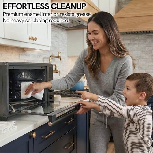 Image of VAL CUCINA 26.3 QT Non-Toxic Enamel Interior Air Fryer Toaster Oven Combo, 10-in-1 Convection Countertop Oven with Infrared Heating, Fits 12 inch Pizza & 6 Slice Toast, Easy Clean Enamel Baking Pan