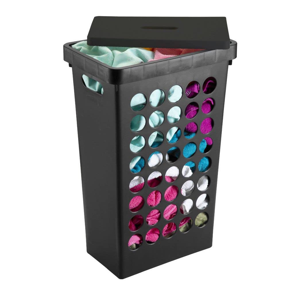 Cesto de Roupa com Tampa 43L Quadrado Preto - Arthi
