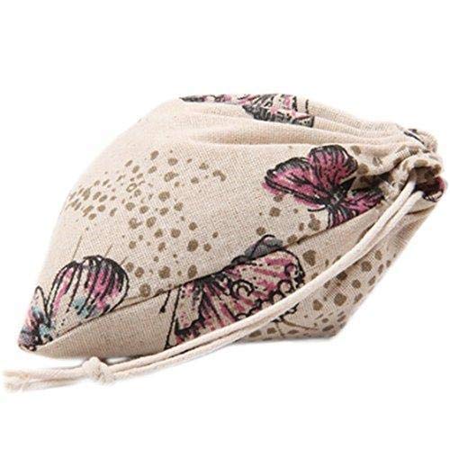 Depory Bolsas de Algod�n y Lino para Almacenamiento Peque�As Bolsas con Cord�n para Ni�As y Mujeres Bonita Bolsa de desechos para la Escuela hogar Viajes Regalos (Hoja) 25A�32cm Butterfly