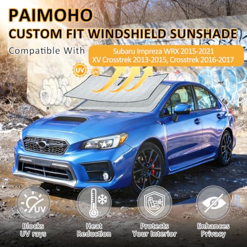 Image of Thickened Sun Shade for Subaru WRX 2015-2021, Crosstrek 2013-2017 | Accordion Front Window Sunshade Aluminum Reflective UV Protection Shield, Foldable Sun Visor with Storage Bag Car Accessories