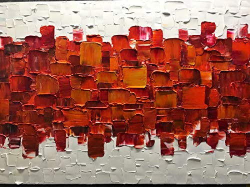 Amei Art Paintings,24X48 Inch 3D Hand-Painted On Canvas Modern Framed Red Art Textured Abstract Oil Paintings Contemporary Artwork Art Wood Inside Framed Ready To Hang For Living Room Office #TOP3