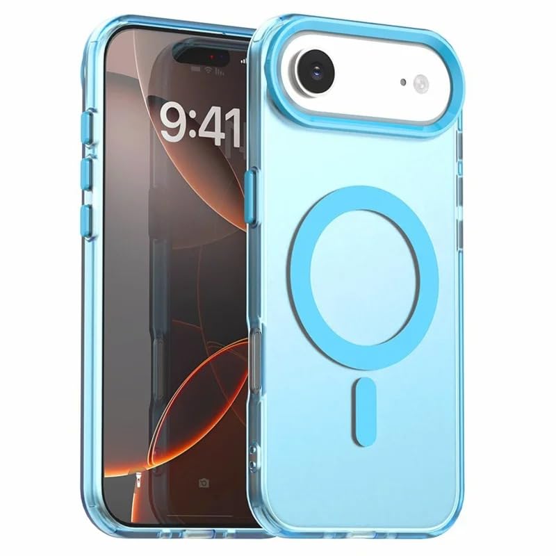 Image of Elzzi Translucent Back Cover for iPhone 17 Air Case, Shockproof Matte Phone Cover with Magnetic, MagSafe Compatible Protective Case for Men & Women (Mist Blue)