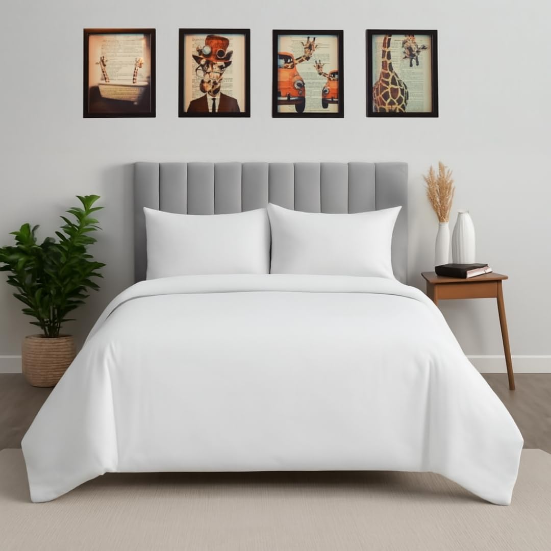 ARUUJ – White Duvet Cover Single, Super Soft Bedding Set, 100% Brushed Microfibre Quilt, Duvet Cover With Pillowcases, Quilted Bedding Sets, Non Iron Comforter, Titch Button Closure (90 x 190cm)