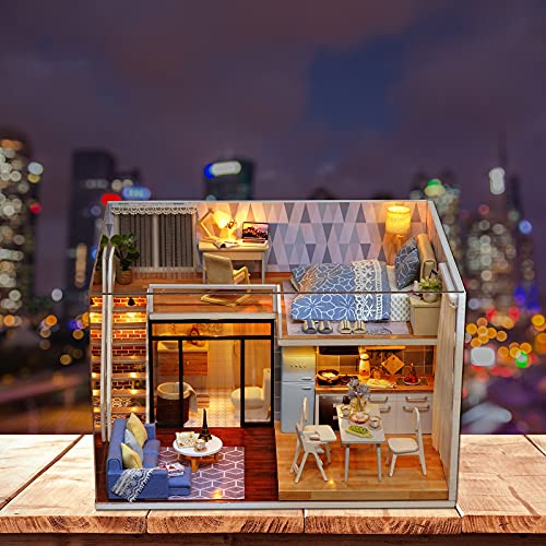 CUTEROOM DIY Miniatur Puppenhaus Kits mit Möbeln,DIY hölzernes Puppenhaus-Kit mit Musik-Bewegung und LED Lichter (Jungenwohnung) – Bild 8