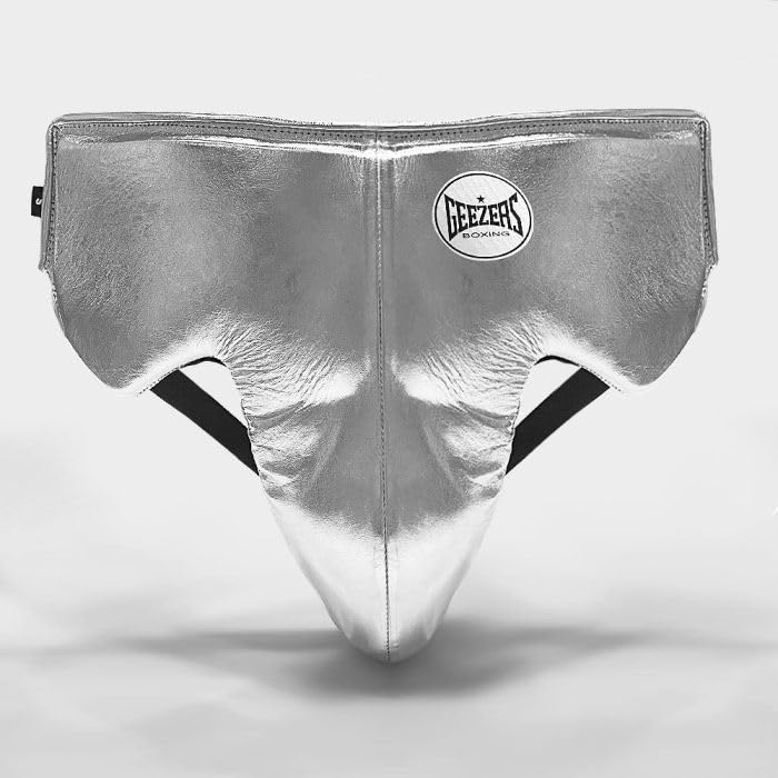 Geezers Elite Pro Groinguard 2.0 Leather, Rear Lace Adjustment, Protective Comfortable Fit (Silver, XL)