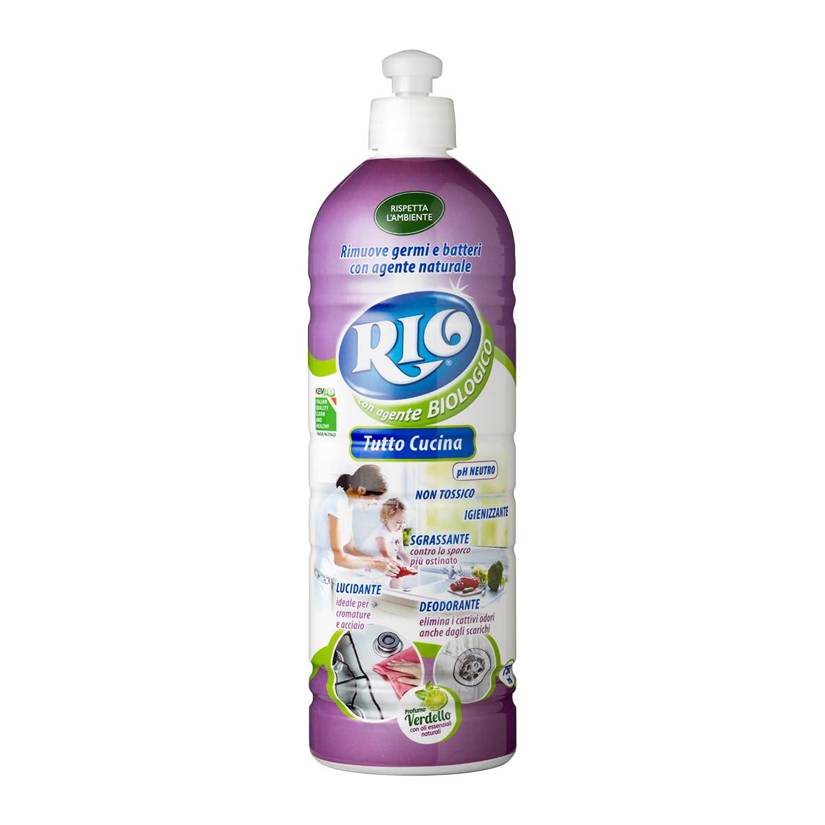 Rio - Limpiador de cocina Tutto Cucina, eficaz para todas las superficies lavables, perfumado con esencia Verdello, 750 ml + llavero Beni Culinari gratuito