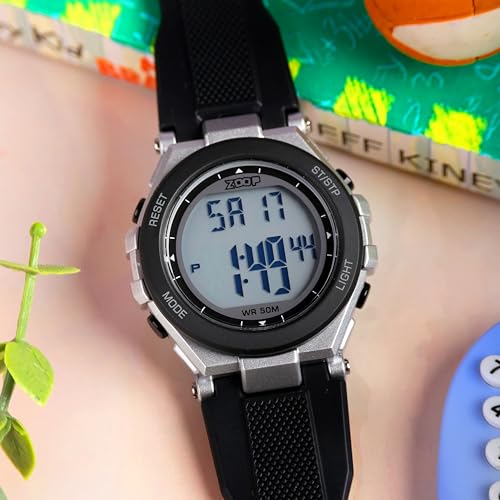Image of Zoop Digital Watch with Silver Case, Digital Dial & Black Strap for Boys Kids, from House of Titan - 16047PP03