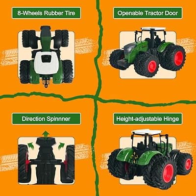8-Wheels Tractor Toys with Trailer, Animal Farm Toy Toddler Playset with Fence,Farmer,Tree,Cow, Farm Animals Toy Truck Vehicle Set for Kids 3-12 Years Old Boys Girls Birthday Gift
