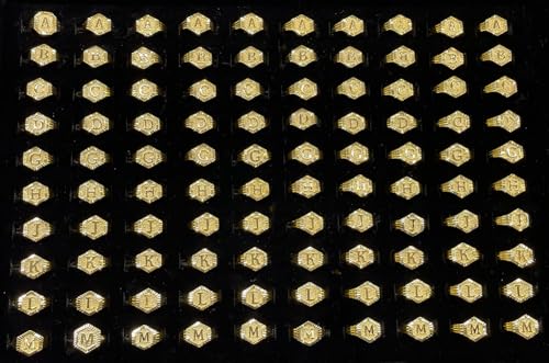 Image of 18k gold plated brass Hexagon shape initial ring already sized ring