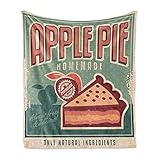Lunarable Retro Throw Blanket, Homemade Vintage Apple Pie Advert with a Slice on Grunge Rhombus Pattern Background, Flannel Fleece Accent Piece Soft Couch Cover for Adults, 50" x 60", Multicolor