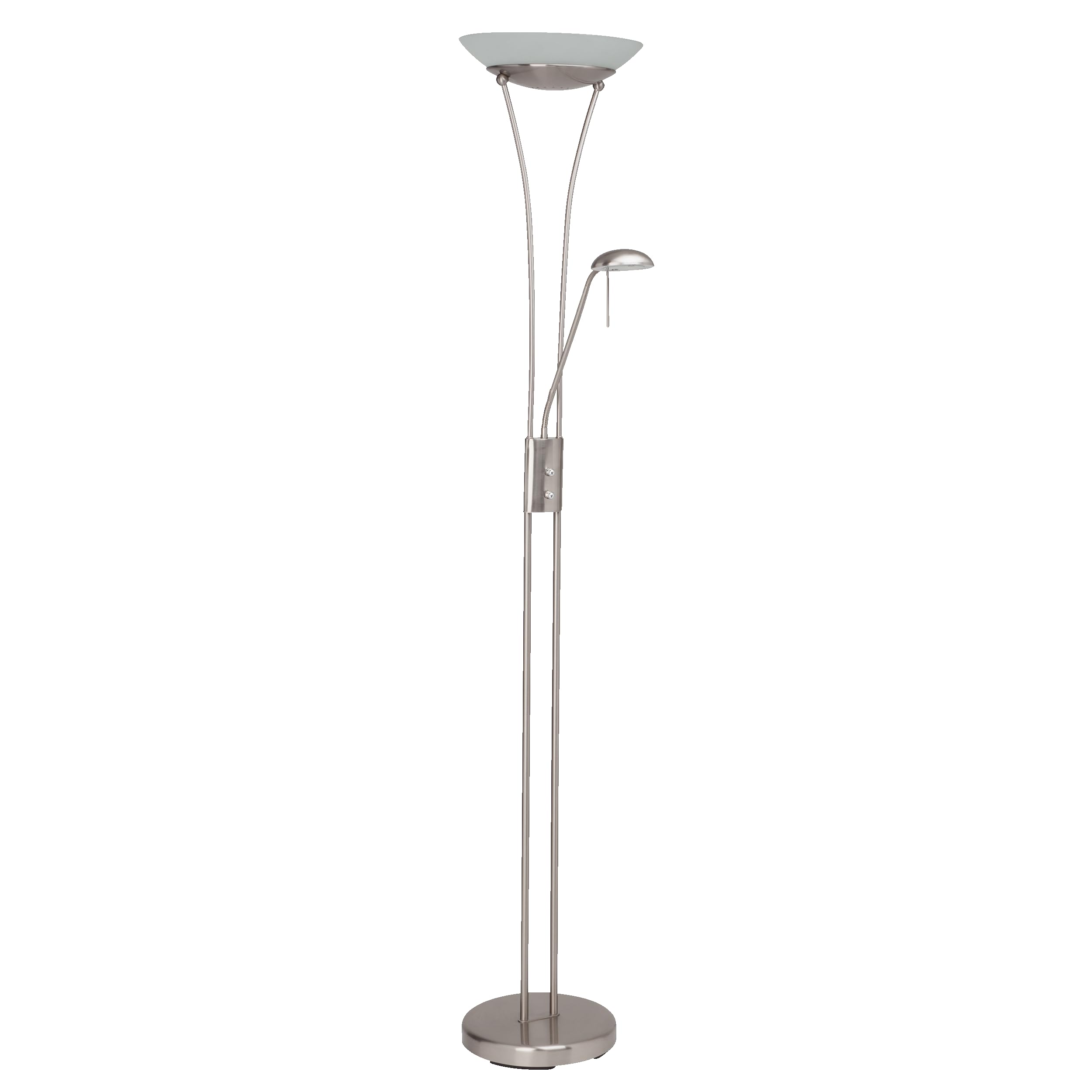 Lightbox eisenfarbene LED Deckenfluter - Basic Stehleuchte mit einstellbarem Lesearm - Helligkeit über Drehdimmer einstellbar & 1,8 m Höhe - max. 2500 lm - 3000 K - aus Metall/Glas