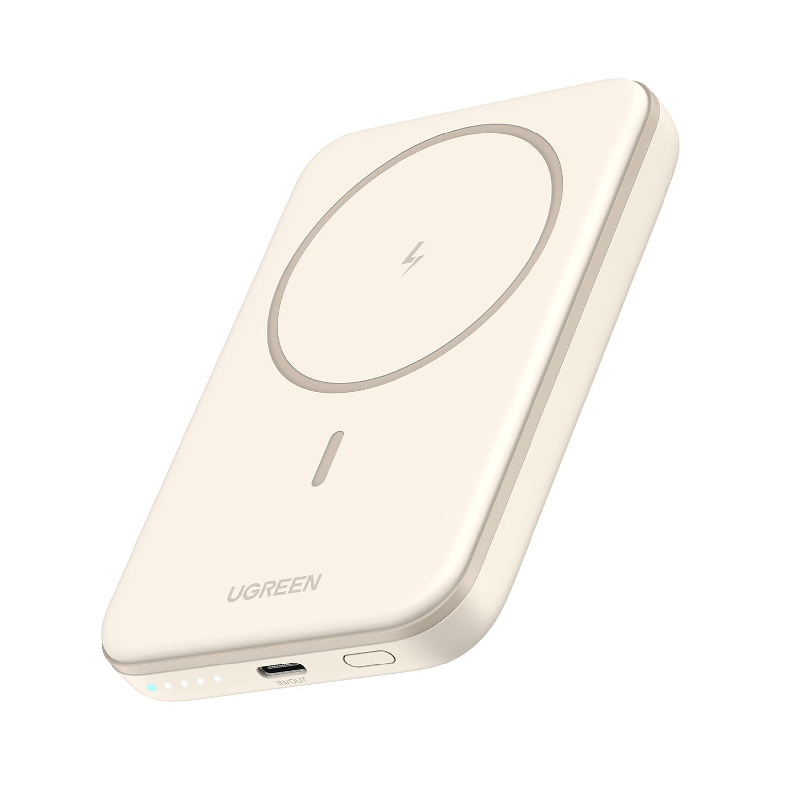UGREEN Magsafe Power Bank 5000mAh, Wireless Power Bank with USB C Cable, Wireless Portable Charger Fast Charging, Magnetic iPhone Battery Pack for iPhone 16/15/14/13/12 Series, etc Off White 5000mAH-off White