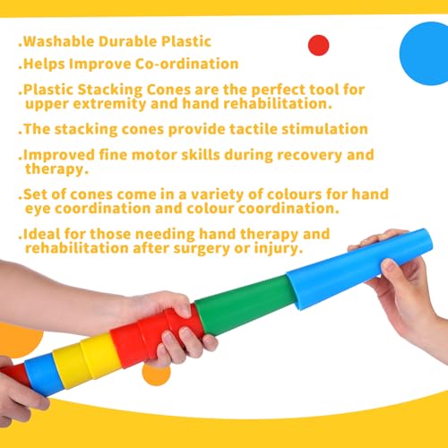 Threehoney 50 Set Stacking Hand Replacement Cones Occupational Therapy Equipment Hand Therapy Tools 7 Inch Small Stacking Cones Textured Physical Exercisers