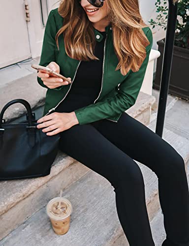 Moonetto Womens Faux Leather Short Jacket Zip Up Pu Motorcycle Moto Biker Slim Fit Coat Outwear(0369-Green-Xl) #TOP4
