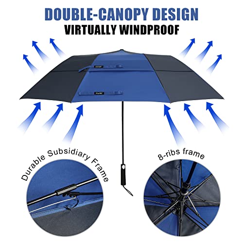 Image of G4Free 62 inch Portable Golf Umbrella Automatic Open Large Oversize Vented Double Canopy Windproof Waterproof Sport Umbrellas | Windproof Heavy Duty Umbrella, Automatic Open, Sport Umbrella, Durable, Waterproof Stick Umbrella, for Rain, for 2 People