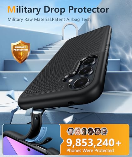 Image of FNTCASE for Galaxy A35-5G Phone Case - Military Grade Drop Protection, 14ft Drop Tested, Screen Protector Included, Anti-Slip Textured, TPU+PC Dual Layer Shockproof Samsung a35 Case Cover (Black)