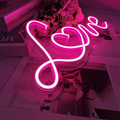 Britrio Led Neon Light Sign, 17”X8” Pink Love Neon Sign Wall Hanging Art For Bar Pub Party Shop Window Bedroom Living Room Kid’s Room,Home Decor Neon Night Light Usb Powered(Pink Love) #TOP4