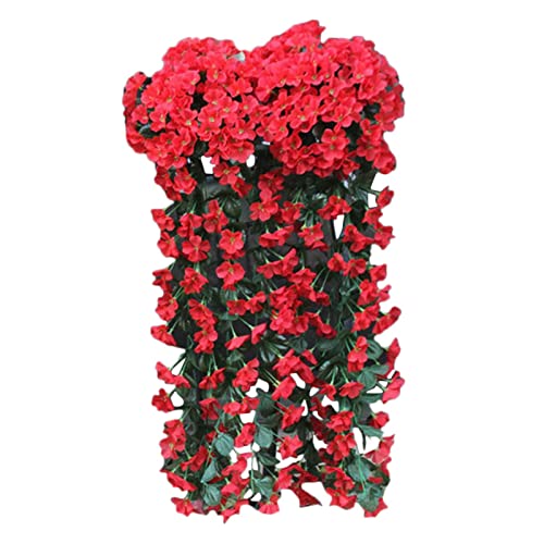 Vkekieo Hanging Artificial Fake Vine Flower, Wall Violet Flowers Basket For Outdoors, Silk Orchid Garland Decoration For Garden, Artificial Hanging Plants Decor, Fake Hanging Flowers (Red) #TOP6