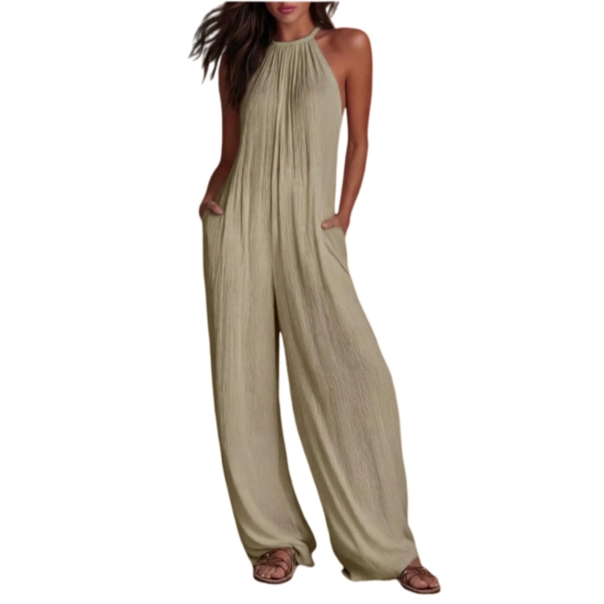 Salopette Donna Estiva,Tuta Intera Estiva Elegante E Casual Senza Schienale per Le Vacanze al Mare da Donna con Spalline E Pantaloni